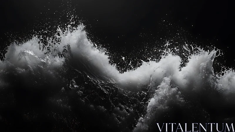 Dramatic crashing ocean waves against deep black background.