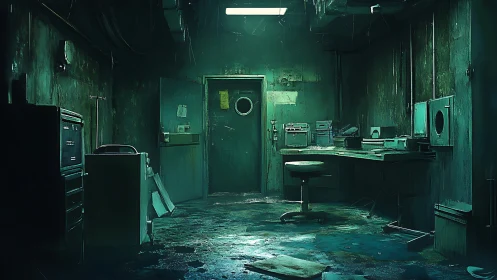 Moody underground control room with quiet, lingering mystery.