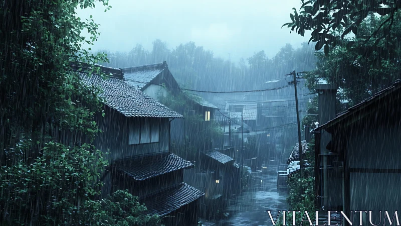 Rain-soaked Japanese alley rendered in cinematic digital realism