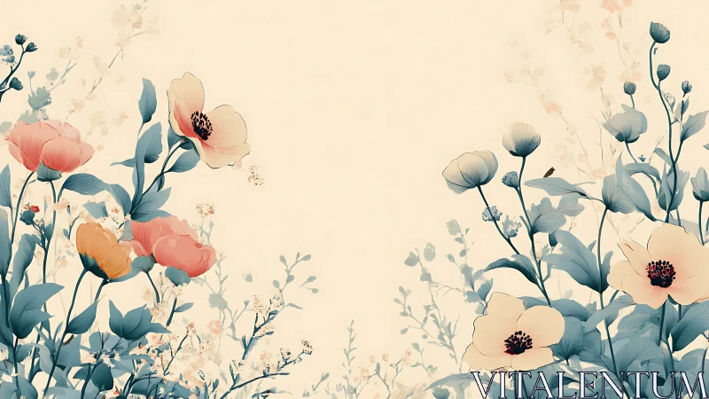 Botanical Watercolor Garden: Soft Floral Composition with Tonal Layers.