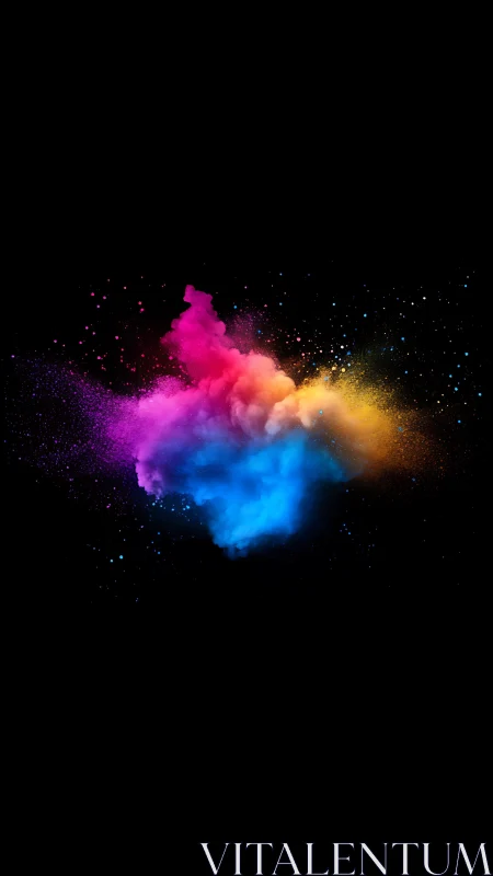 Multicolor powder burst on black isolated background. Period.