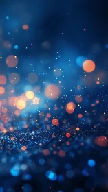 Glowing blue and orange bokeh sparks drift in gentle night air
