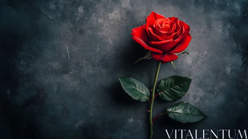 Red Rose Against Dark Textured Surface.