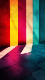 Color bands on wall cast sharp geometric light shadows