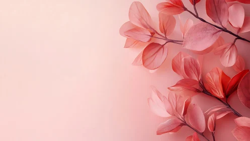 Soft coral leaves drift quietly across a blush horizon