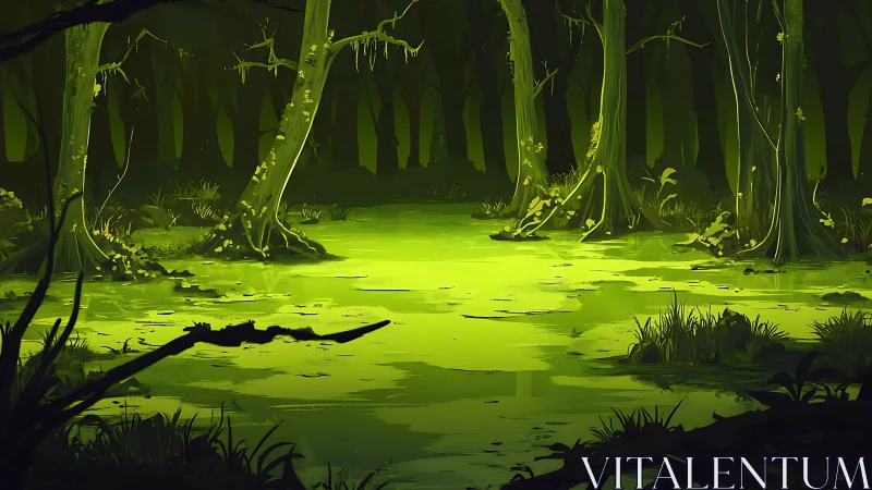Luminescent Swamp Where Ancient Trees Guard Glowing Waters