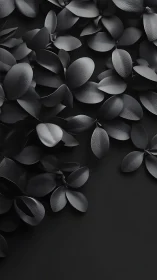 Matte black 3D leaves forming abstract minimal surface.