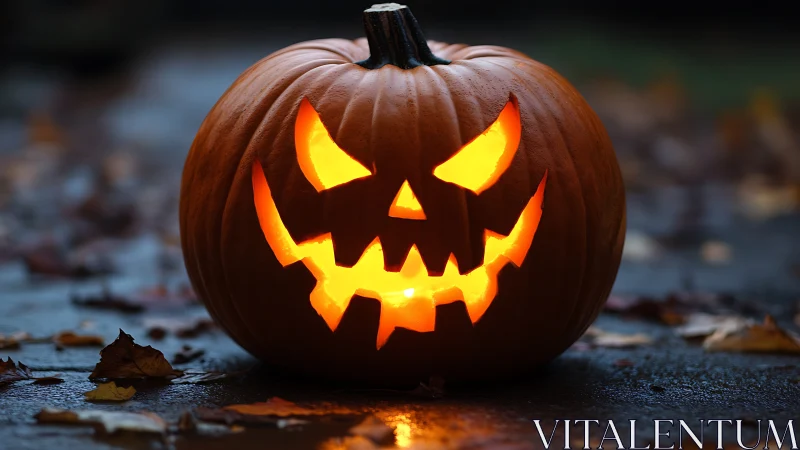 Grinning jack o lantern carves fire into the autumn dusk