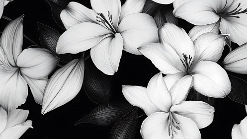 Monochromatic Floral Study: Botanical Petals with Fine Line Work.