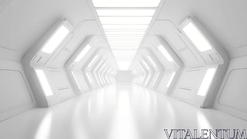 Futuristic white corridor glows with sleek sci fi minimalism