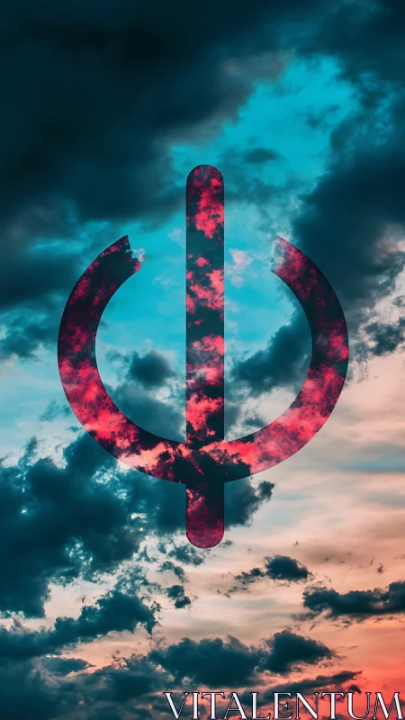 Power glyph cutout overlaying cyan-magenta cloud strata.