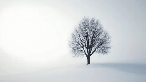 Solitary winter tree quietly sketches lines across silence