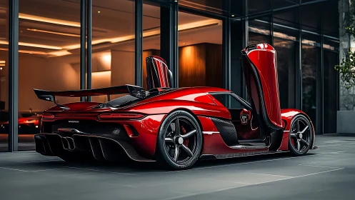 Hypercar rear perspective showcases sculpted aero bodywork