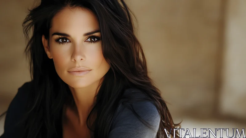 Confident woman with natural makeup in soft light, portrait style.