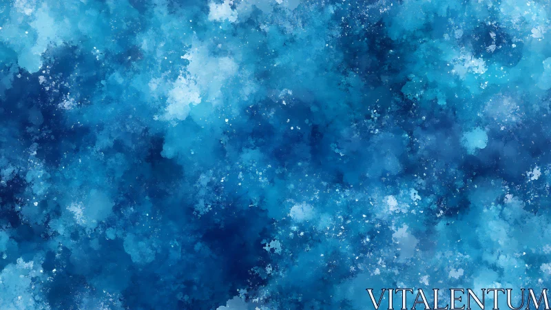 Deep blue watercolor nebula drifts in a luminous haze.