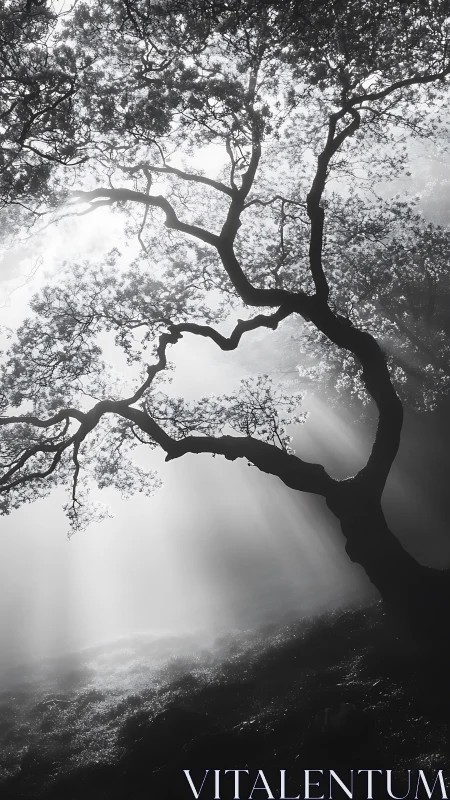 Silhouetted woodland sentinel carved from morning light.