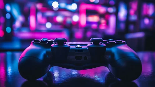 Neon-soaked gamepad waits patiently for midnight victories