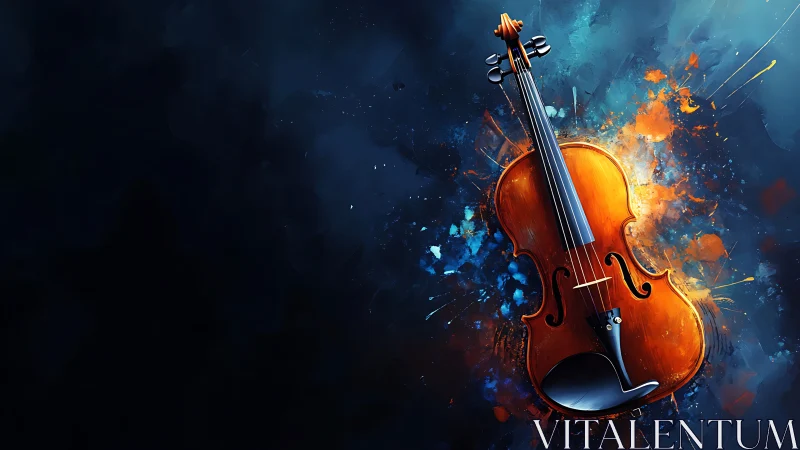 Violin isolated against abstract blue and orange field.