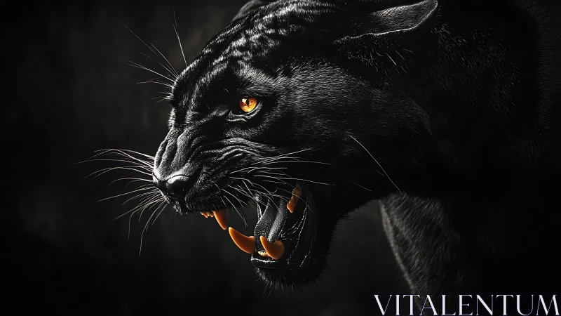 Black Panther with Piercing Golden Eyes and Open Mouth