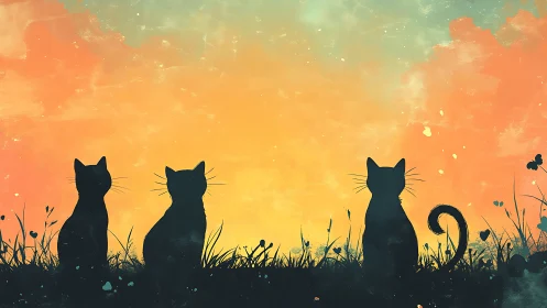 Three Shadow Cats Watch the Burning Sky.