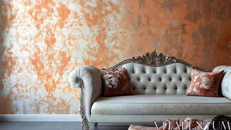 Baroque tufted sofa set against textured copper accent wall