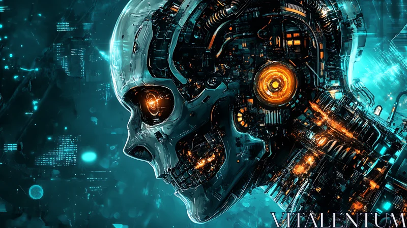 Luminous cyber skull dreaming in an electric neon nightscape.