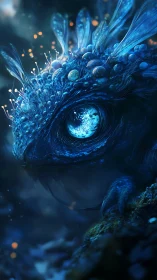 Bioluminescent blue reptilian creature is rendered in detail