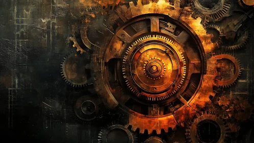 Clockwork sun ignites a cathedral of molten gears