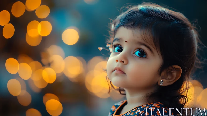 Luminous Portrait: Child with Crystalline Eyes in Bokeh.