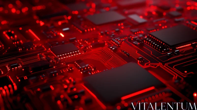 Crimson circuits quietly rehearse a midnight data symphony