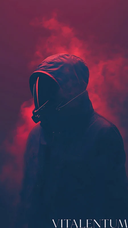 Hooded neon phantom drifting through ultraviolet smoke.