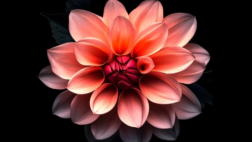 Red and Pink Dahlia Flower on Black Background.
