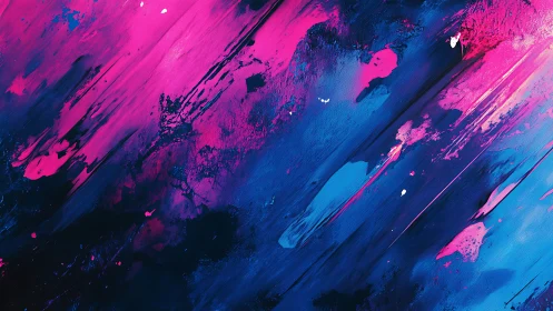 Vibrant pink and blue brushstrokes swirling with energy.