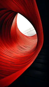 Spiraling red architectural tunnel framing white sky portal.