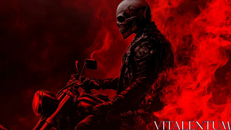 Skull-helmet biker in crimson smoke digital illustration.