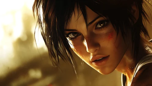 Intense closeup of determined woman with short dark hair.