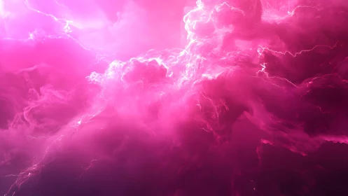 Vivid Pink Storm Clouds with Lightning in Abstract Digital Art.