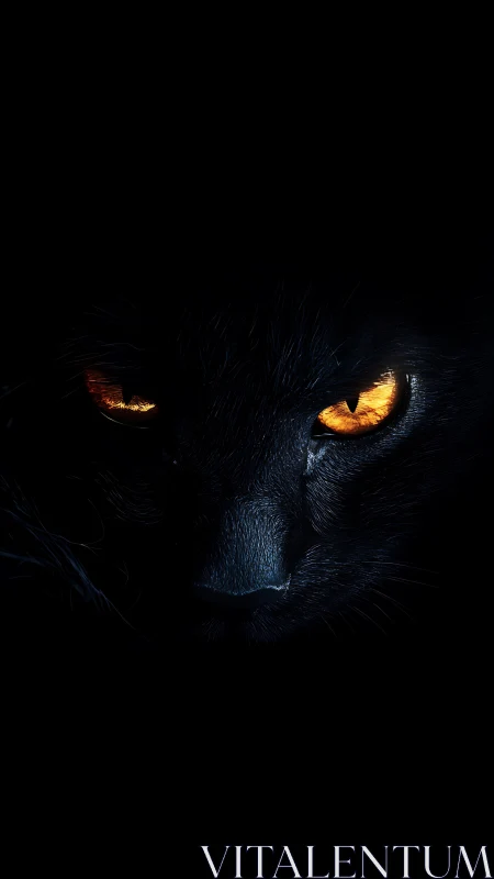 Midnight panther gaze with burning ember-bright eyes.