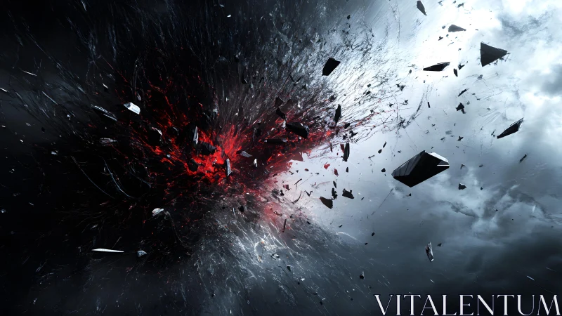 Abstract Explosion in Dark Stormy Sky, Digital Art Masterpiece.