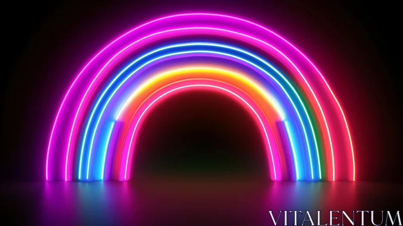 Neon rainbow gateway bends night into glowing color spell.