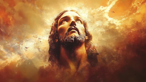 Luminous upward gaze amid radiative atmospheric turbulence.