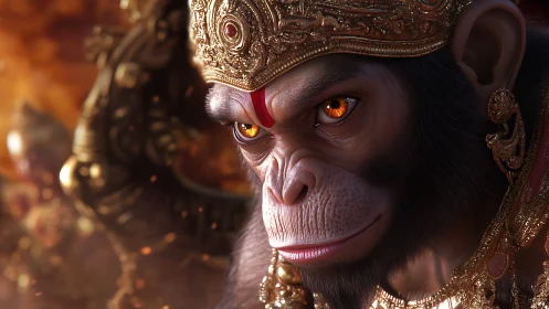 Regal monkey warrior in ornate golden ceremonial armor.