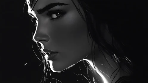 Monochrome female portrait cuts through deep negative space.