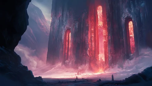 Vertical molten gate structures dominate a frozen landscape