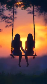 Two Souls Suspended: Sunset's Tender Silhouette.