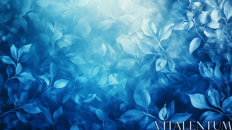 Blue-toned digital foliage fills frame with soft depth gradients.
