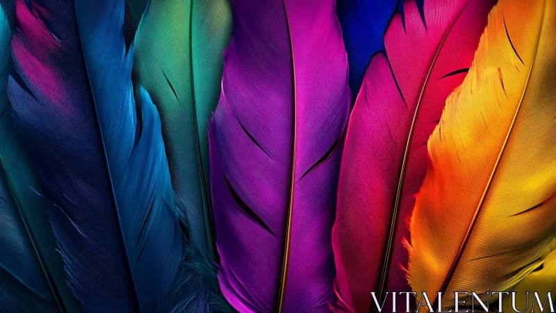 Vibrant multicolor feathers display saturated gradient light