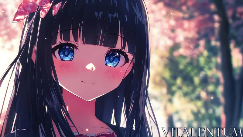 Starlit-eyed schoolgirl under pastel cherry blossom glow.