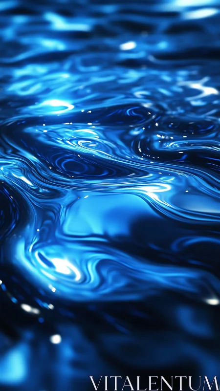 Specular blue liquid surface renders with high-gloss caustic highlights
