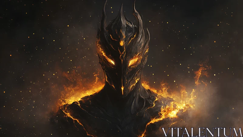 Fiery armored demon figure with molten glowing eyes.